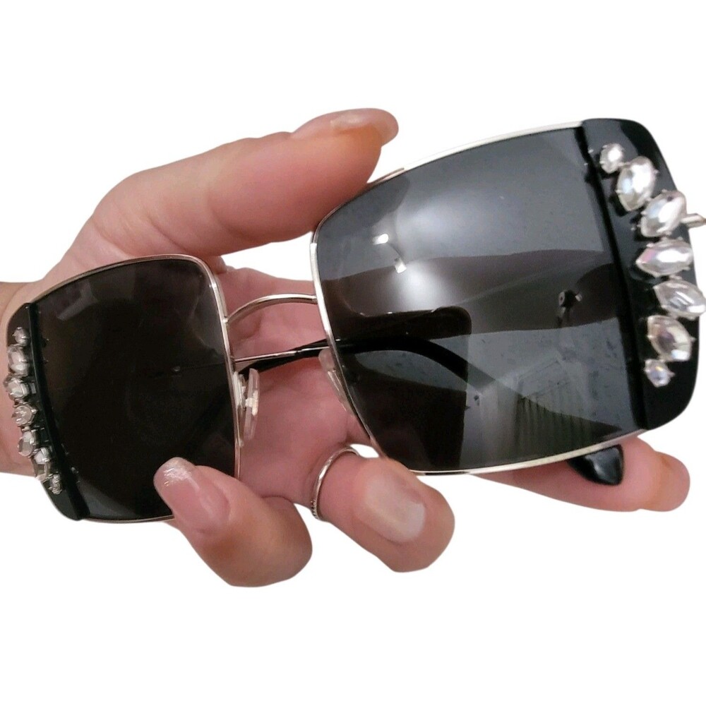 MIU MIU Silver Black Geometric Gem Square Metal Fashion Sunglasses SMU 56V - Picture 8 of 8